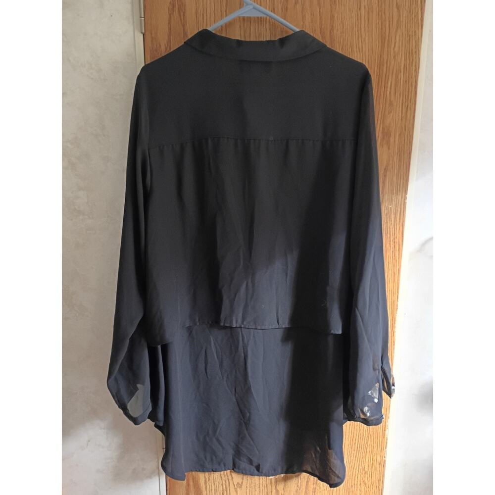Lane Bryant Black Layered Hem Button Front Blouse 18/20 Minimalist Workwear Chic - Picture 7 of 12